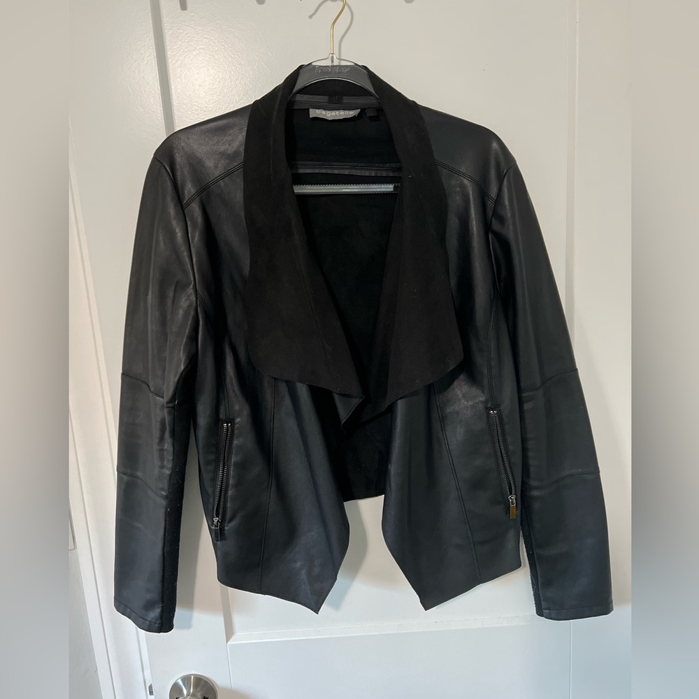 Women's Black Flowy Faux Leather Jacket Size L